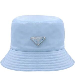 Blue bucket hat.